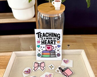 Kit para hacer vasos de cristal: Enseñar es un trabajo de corazón / Regalo de agradecimiento para profesores / Regalo de fin de curso