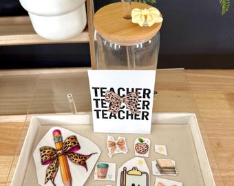 Kit para hacer vasos de cristal con estampado de leopardo para profesores / Regalo de agradecimiento para profesores / Regalo de fin de curso para profesores