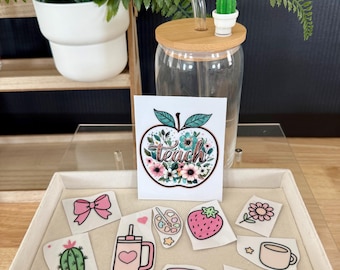 Kit de bricolaje para decorar vasos de cristal con diseño floral de manzana / Regalo de agradecimiento para profesores / Regalo de fin de curso para profesores