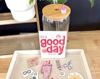 Kit para hacer vasos de cristal "Es un buen día para enseñar" / Regalo de agradecimiento para profesores / Regalo de fin de curso para profesores