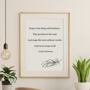Emily Dickinson - Hope Is the Thing With Feathers Wall Decor Art Literary Poem Poster Quote Poetry
