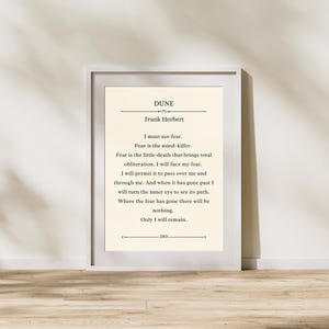 Dune - Frank Herbert I Must Not Fear Wall Decor Art Literary Poster Book Quote