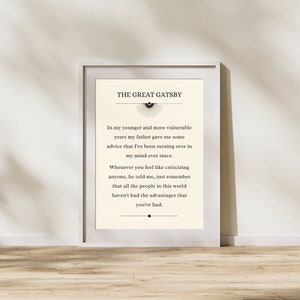 F Scott Fitzgerald - The Great Gatsby Opening Lines Wall Decor Art Literary Literature Poster Book Quote