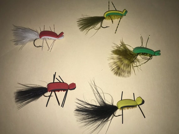 Set of 5 Bass Flies, Gurgler, Fly fishing flies