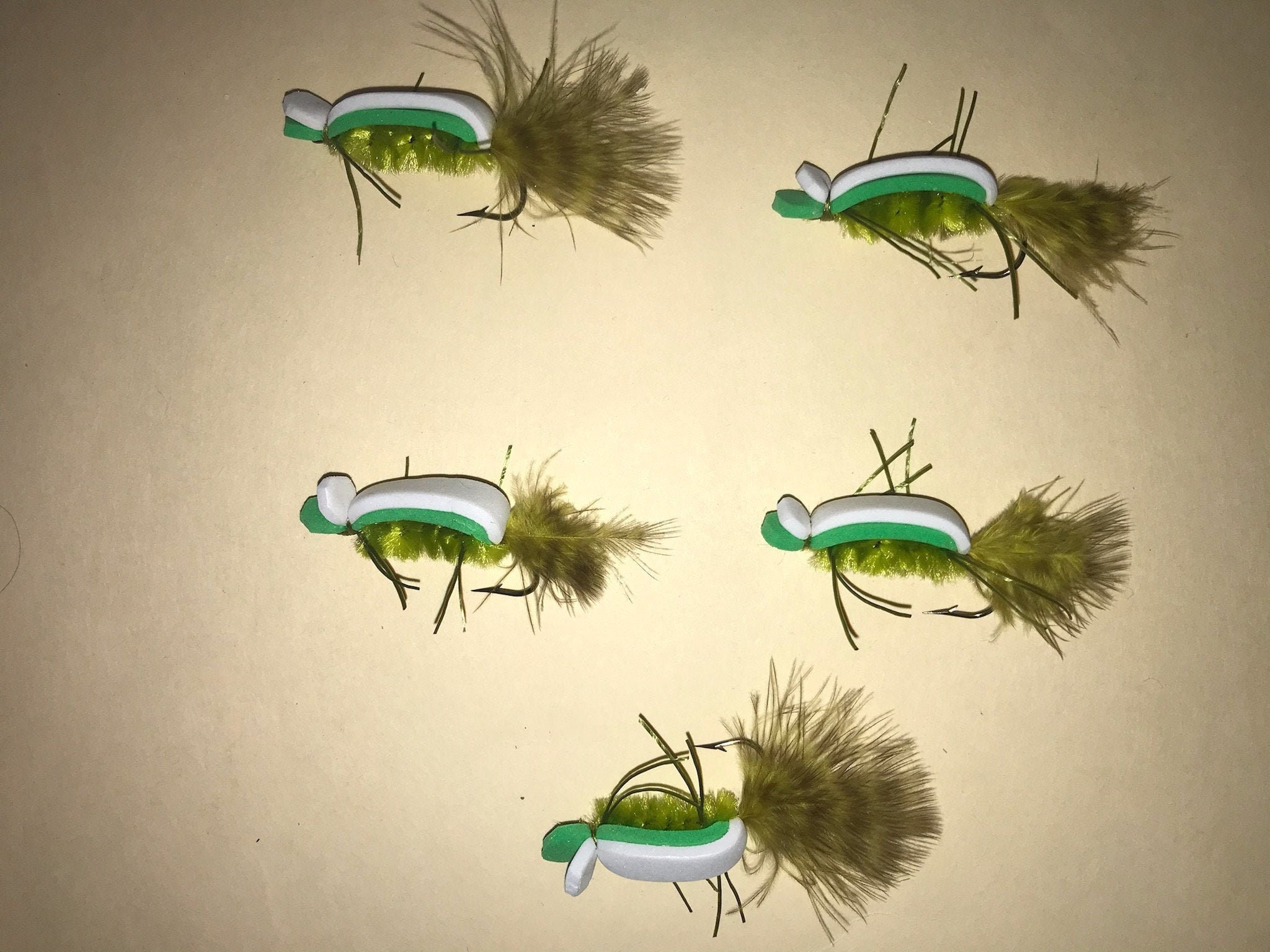 Bass flies, fly fishing tied flies, set of 5 gurgler flies