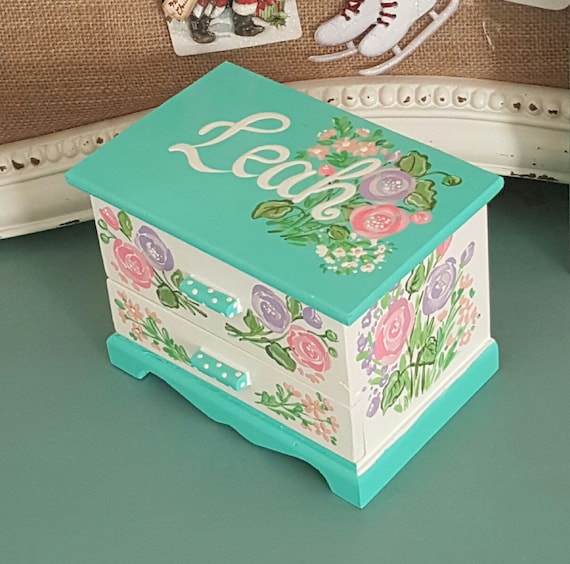 Personalized Child's Jewelry Box Wood Box Girls Pink Green Etsy