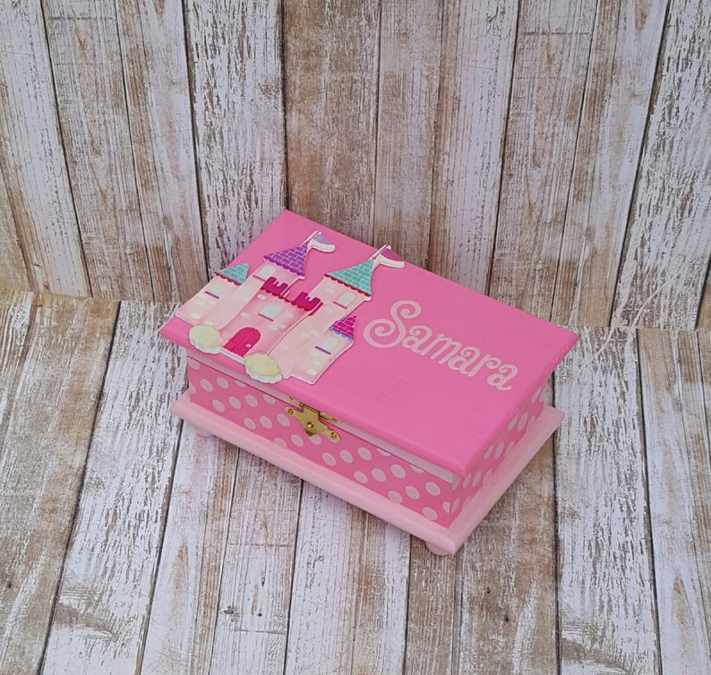 castle jewelry box personalized kids jewelry box pink wood box toddler girl polka dots birthday gift