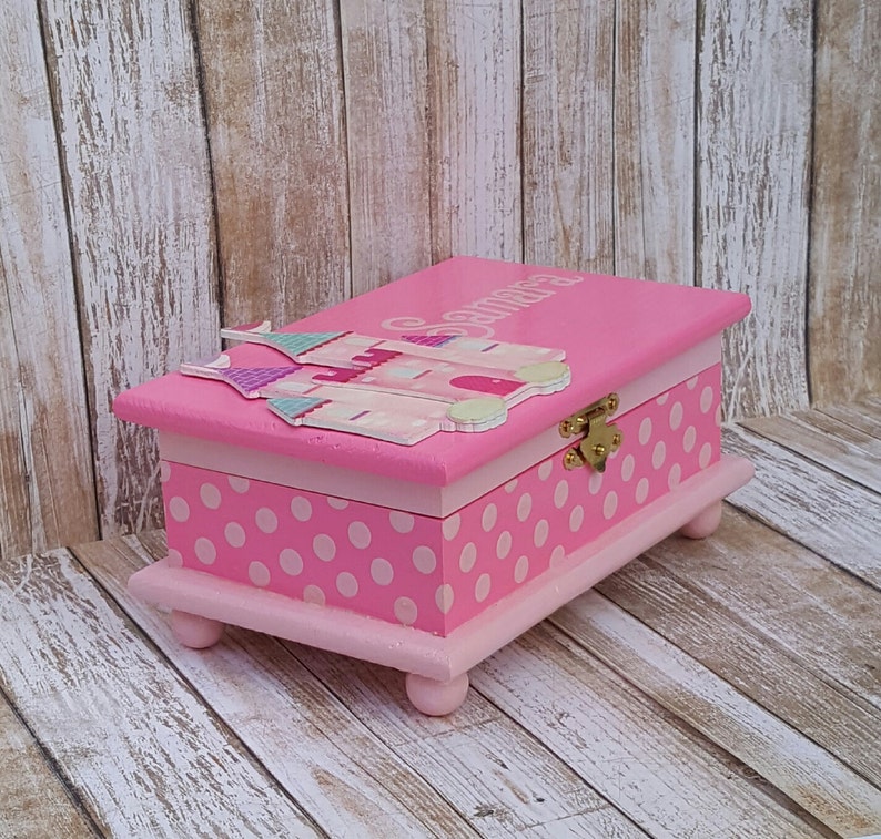 castle jewelry box personalized kids jewelry box pink wood box toddler girl polka dots birthday gift