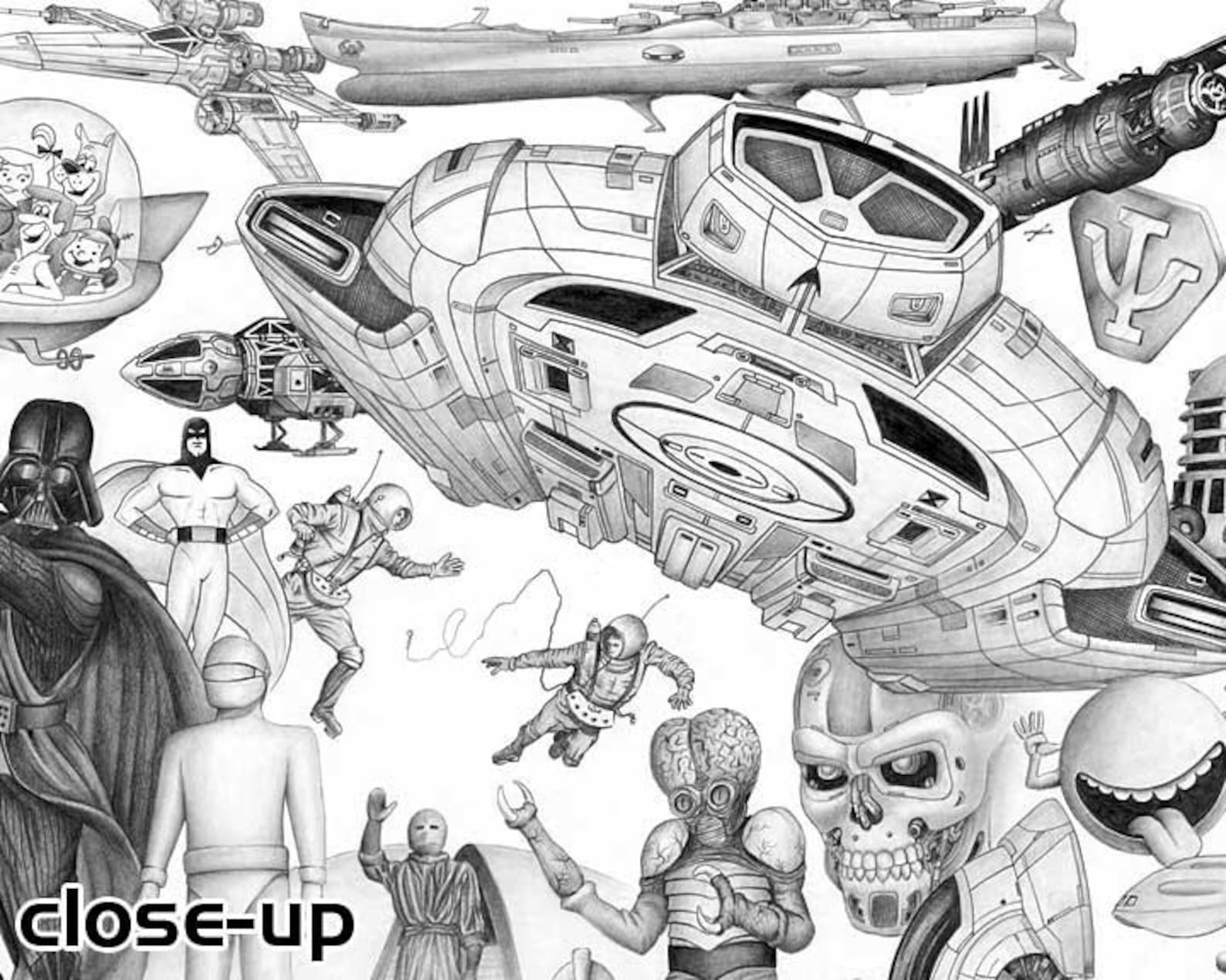 Science Fiction pencil drawing limited edition print by Etsy