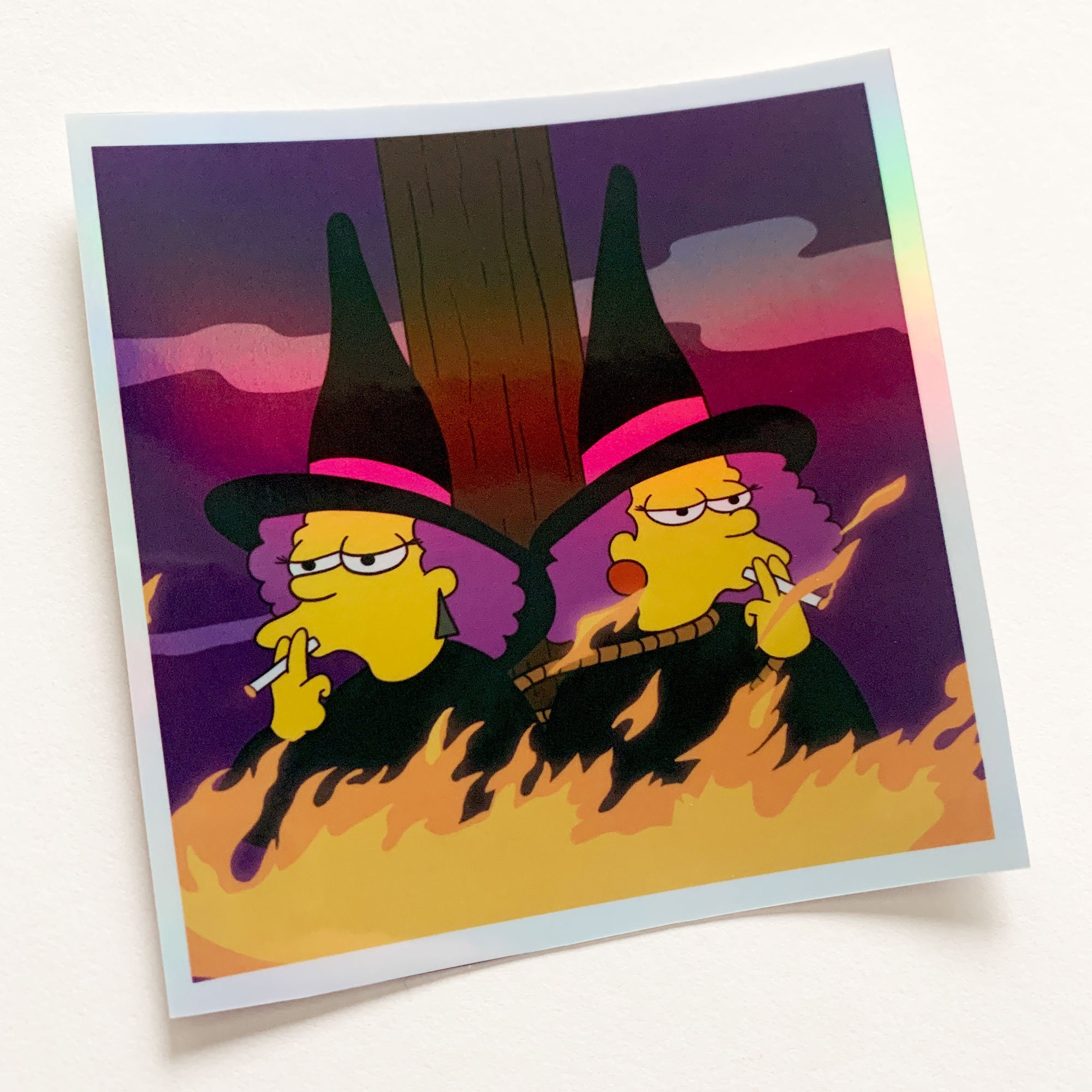 Patty and Selma Holographic Sticker, Witches Burning at the Stake - Etsy