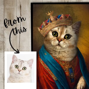 Pet Painting Portrait, King Pet Portrait, Digital Cat Portrait, Renaissance Pet Portrait, Regal Pet Portrait, Old Style Portrait, Funny Pet