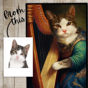 Musician Pet Portrait, Funny Cat Portrait, Custom Cat Portrait, Historical Pet Portrait, Cat Illustration Art, Victorian Pet Portrait Funny