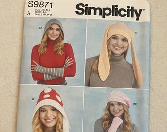 Simplicity Pattern S9871, Hats and hand warmers, bunny beanie