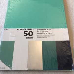 Silver and blues cardstock - Set of 50 pages - 65lb color cardstock