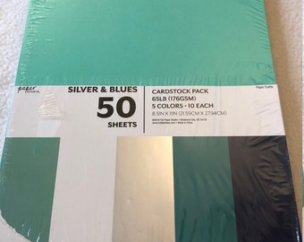 Silver and blues cardstock - Set of 50 pages - 65lb color cardstock