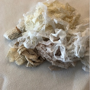 Lace trim and scraps, 5 ounces white, off white and beige