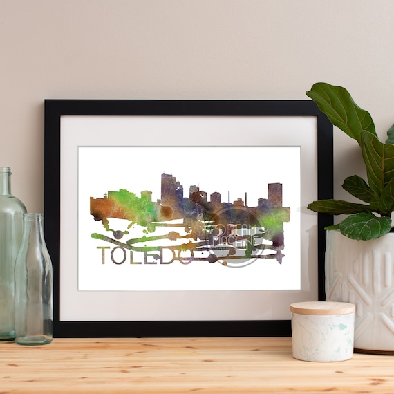 Toledo Watercolor Skyline, Toledo Skyline, Toledo Art, Toledo Poster, Toledo Print, Toledo Art, Toledo Map, Toledo Wall Art, Ohio Art