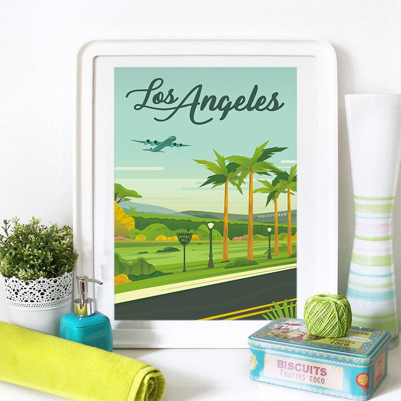 Los Angeles Print Los Angeles Skyline Los Angeles Art Los Etsy