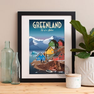 Greenland Art Print: Colorful Village Skyline Watercolor Poster