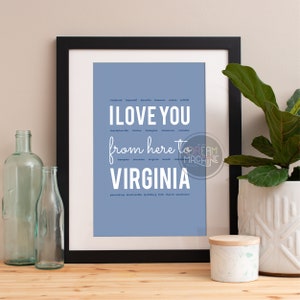 I love you from here to Virginia, Virginia Print, Virginia Skyline, Virginia Art, Virginia Poster, Virginia Watercolor, Virginia Art Print
