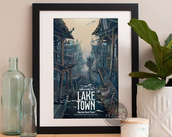 Rejsy statkiem po marinie Laketown: wydruk artystyczny Władcy Pierścieni