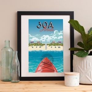30A Druck, 30A Skyline, 30A Kunst, 30A Poster, 30A Aquarell, 30A Kunstdruck, 30A Karte, 30A Wandkunst, Meer Florida, Rosmarin, Aquarell