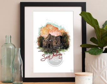 San Antonio Print, San Antonio Skyline, San Antonio Art, San Antonio Poster, San Antonio Watercolor, San Antonio Art Print, San Antonio Map