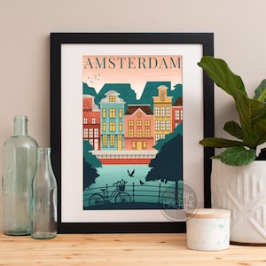 Amsterdam Watercolor Skyline Art Print: Travel Poster
