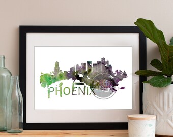 Phoenix Watercolor Skyline, Phoenix Skyline, Phoenix Art, Phoenix Poster, Phoenix Print, Phoenix Art, Phoenix Map, Phoenix Wall Art, Arizona
