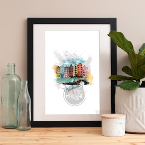 Amsterdam Watercolor Skyline Art Print: Colorful City Map