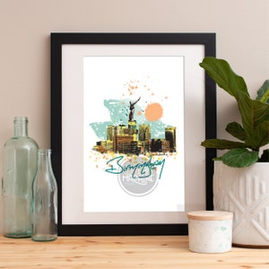 Birmingham Skyline Watercolor Art Print: Cityscape Poster