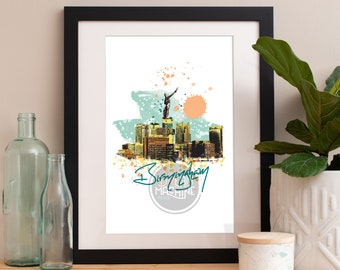 Birmingham Skyline Watercolor Art Print: Cityscape Poster