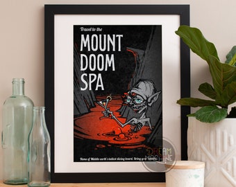 Plakat podróżniczy Golluma do Mount Doom Spa, wydruk artystyczny LOTR