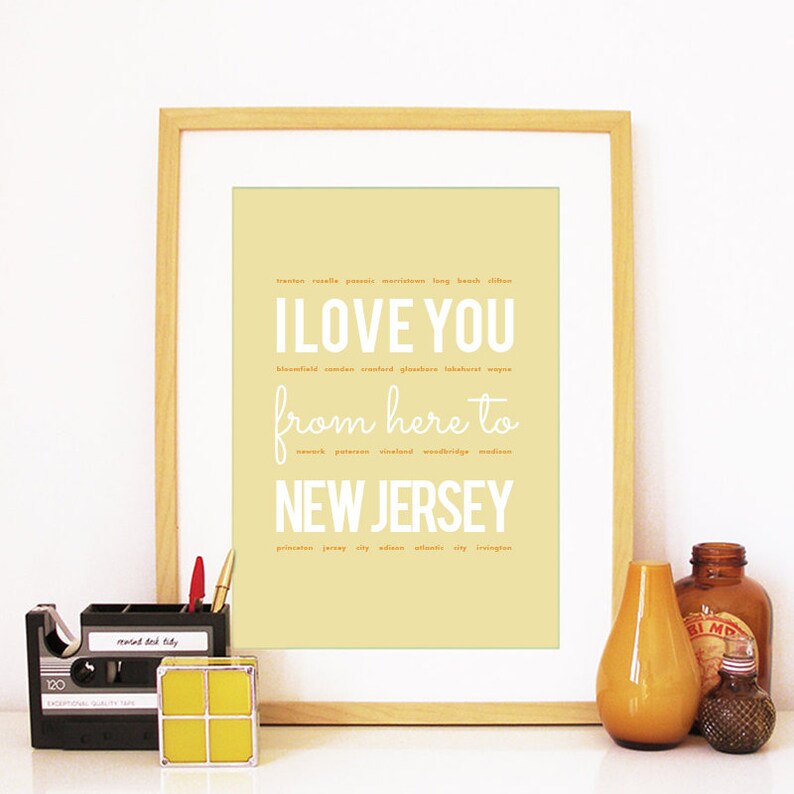 New Jersey Watercolor I love you from here to New Jersey New Jersey Print New Jersey Art New Jersey Poster New Jersey Skyline