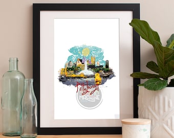 Pittsburgh Print, Pittsburgh Skyline, Pittsburgh Art, Pittsburgh Poster, Pittsburgh Watercolor, Pittsburgh Art Print, Pittsburgh Map