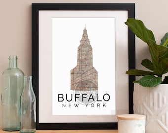 Buffalo Skyline Art Print: Watercolor Map Poster