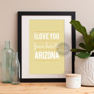 I love you from here to Arizona, Arizona Print, Arizona Skyline, Arizona Art, Arizona Poster, Arizona Watercolor, Arizona Art Print