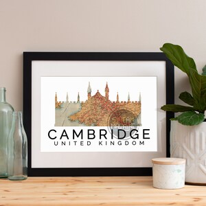 Cambridge Print, Cambridge Skyline, Cambridge Art, Cambridge Poster, Cambridge Watercolor, Cambridge Art Print, Cambridge Map, Cambridge