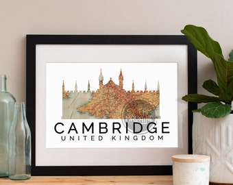 Cambridge Print, Cambridge Skyline, Cambridge Art, Cambridge Poster, Cambridge Watercolor, Cambridge Art Print, Cambridge Map, Cambridge