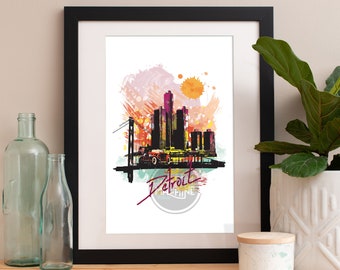 Detroit Skyline Watercolor Art Print