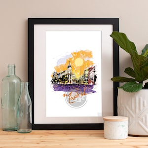 Madrid Skyline Watercolor Art Print: Cityscape Poster
