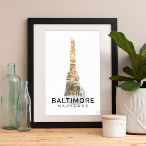 Baltimore Map Print: Maryland Skyline Watercolor Art