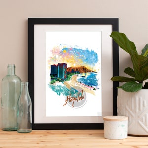 Honolulu Skyline Watercolor Art Print