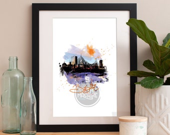 Boston Skyline Watercolor Art Print: Massachusetts Wall Art