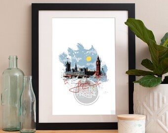 Plakat podróżniczy z widokiem na panoramę Londynu