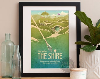 Lord of the Rings Poster, The Shire, Minigolf Travel Poster, Lord of the Rings Art, Lord of the Rings, The Hobbit, LOTR Art, LOTR, Tolkien