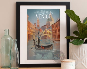 Venice Gondola Ride Travel Poster: Italy Wall Art
