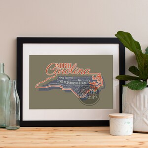North Carolina State Art Print: NC Map Poster