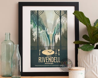 Plakat podróżniczy Rivendell: wydruk artystyczny Władcy Pierścieni