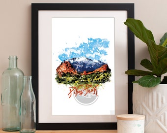 Pike's Peak Aquarell Kunstdruck: Colorado Berg Skyline